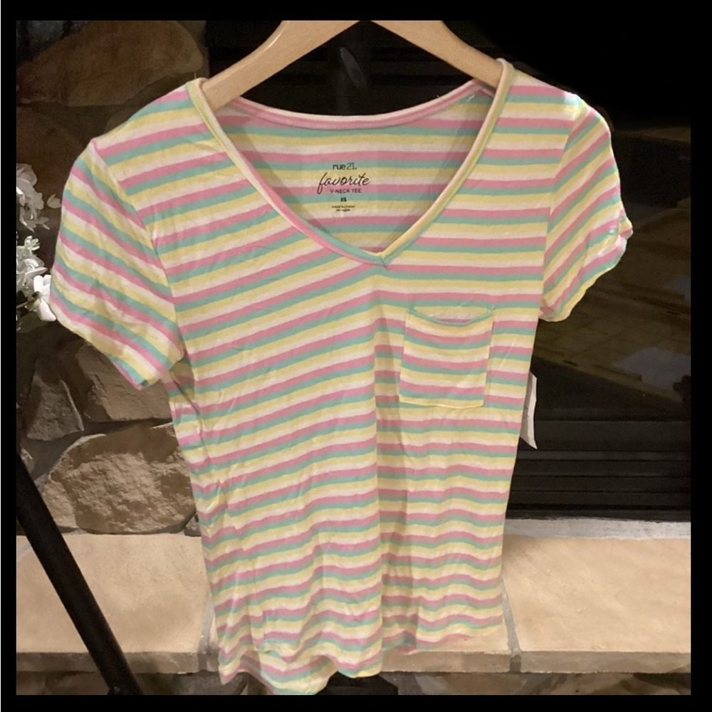 🐣  Stripe Multi-Color Super Soft… V-Neck Shirt w/Pocket ~ NWT